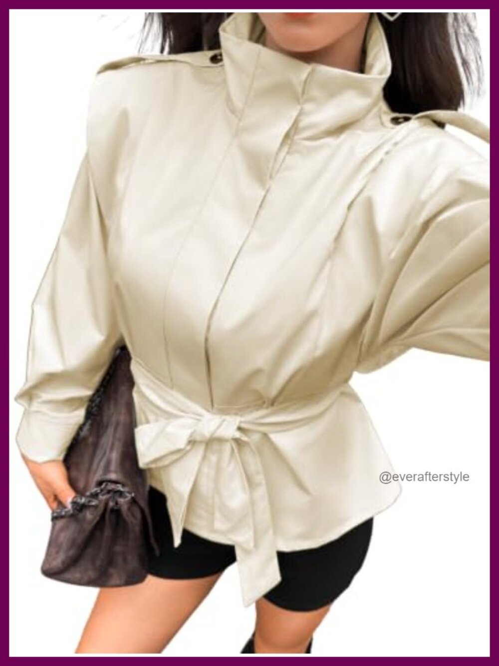 Cropped Trench Coat Button Down Funnel Neck Jacket